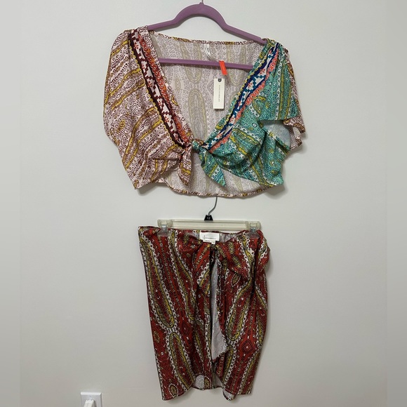 New Anthropologie Women’s 2 Piece Boho Resort Summer Skirt Crop Top Cover Up Set - Picture 3 of 3